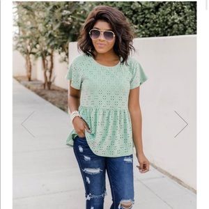 “My Best Wish Sage Blouse” Pink Lily, W:Large